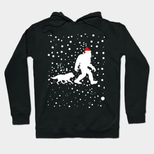 Bigfoot wearing a Santa Claus hat with a wolf  Christmas Gift Hoodie